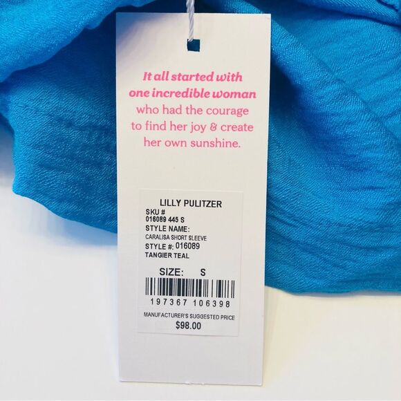 Lilly Pulitzer Caralisa Flutter Sleeve Top‎ Square Neck Size S Tangier Teal NEW - Picture 7 of 11